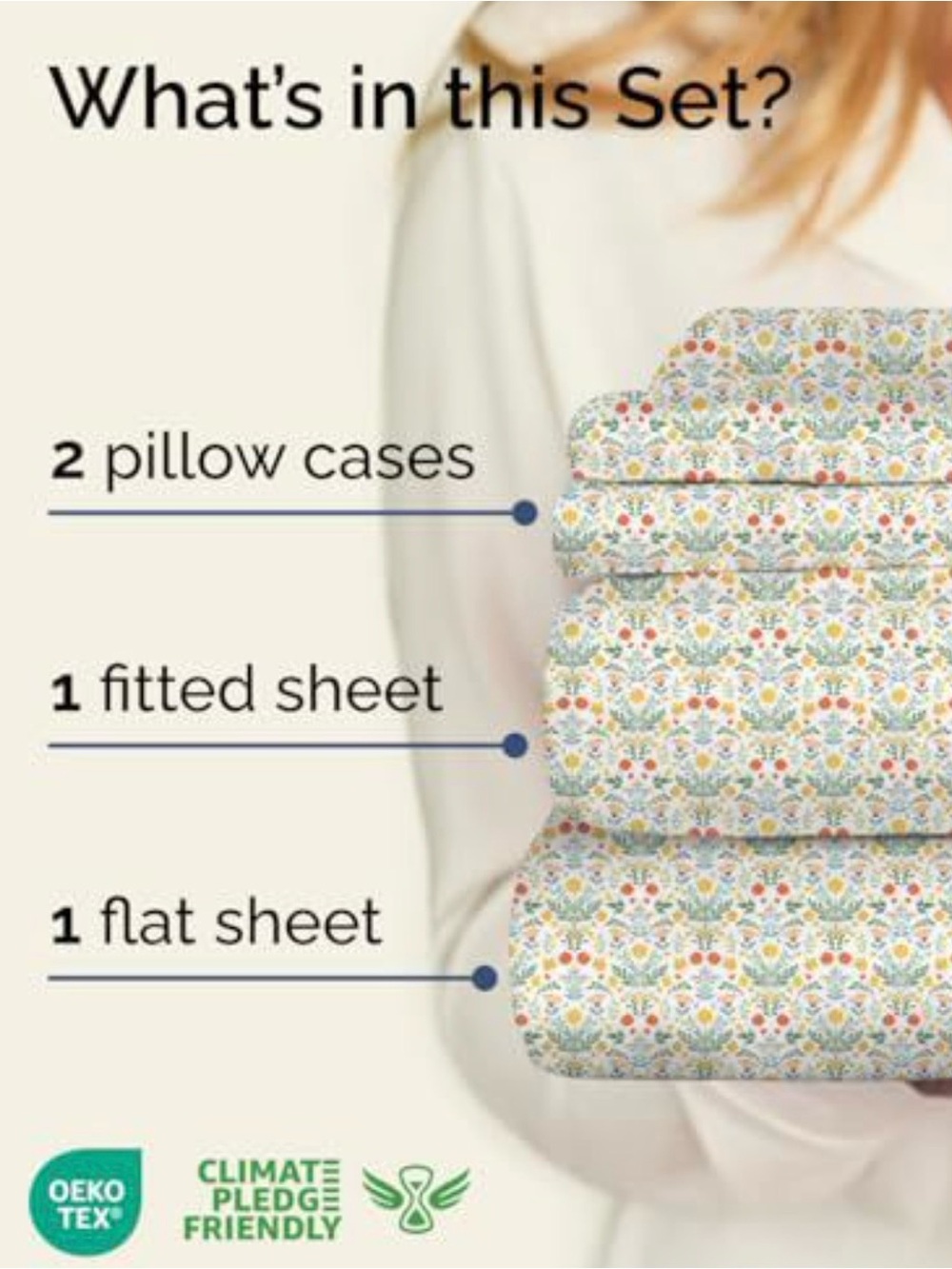 Floral Multi-Color Cotton Sheet Set - White Base - Picture 2 of 2